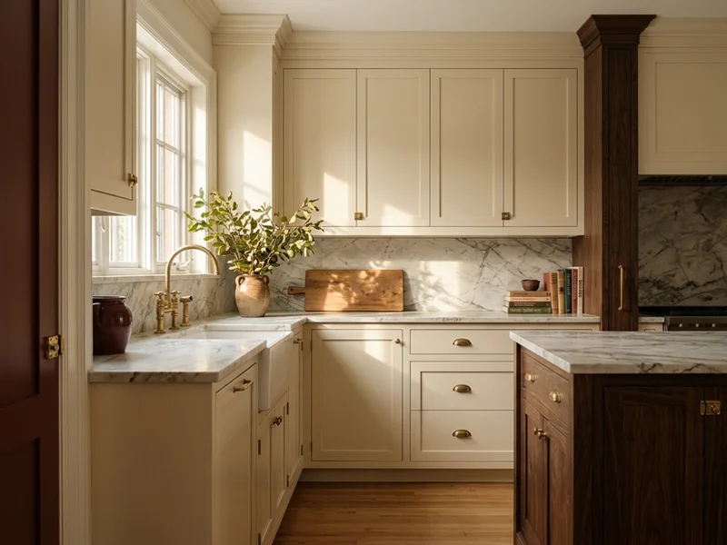 Painted inset kitchen with brass pulls in a Davisville home