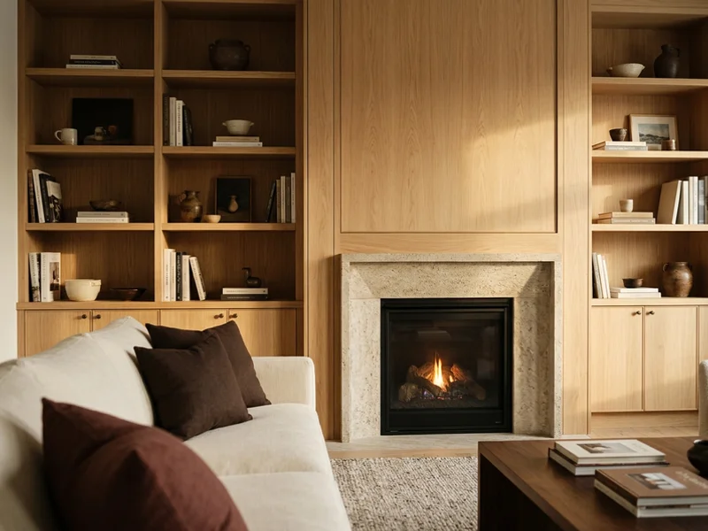 White oak built-ins and fireplace surround in a Glen Abbey home