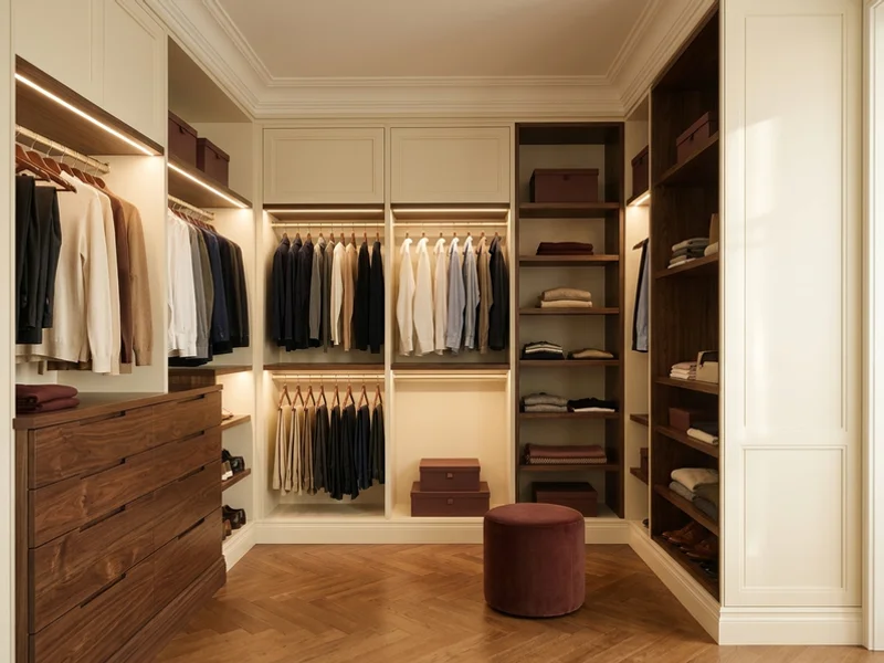 Condo walk-in closet with LED-lit rods in Liberty Village