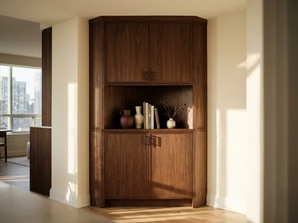 45-degree corner cabinet in an angled condo wall