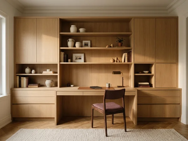 After: white oak home office wall in Forest Hill