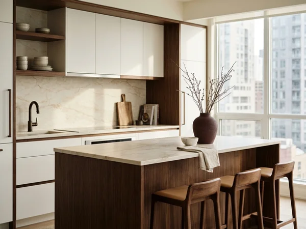 After: standardized SKU kitchen in a Yorkville tower suite