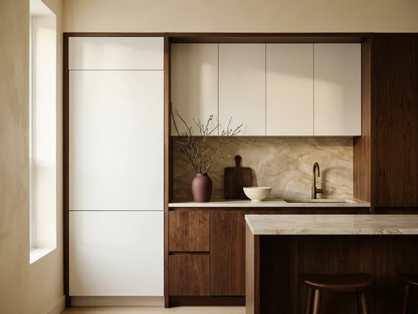 Condo kitchen with hidden 24-inch panel-ready appliances