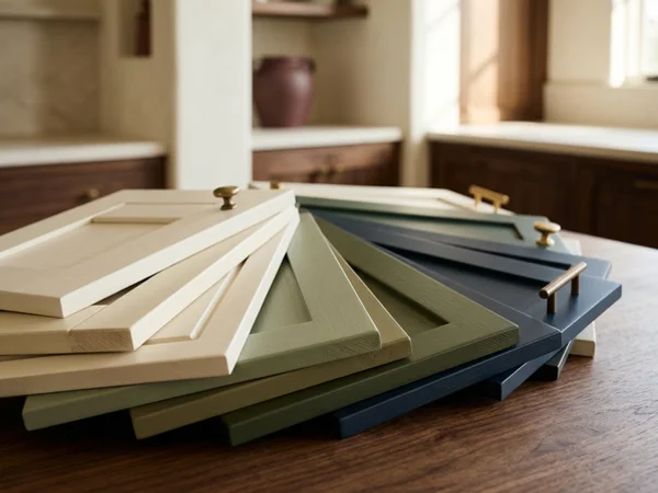 Painted door samples in whites, greens and navy