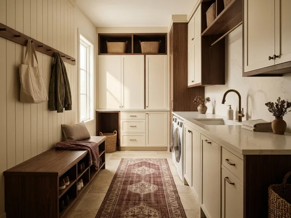 Laundry and mudroom combination with a utility sink