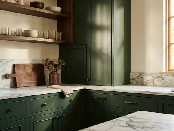 Deep green painted cabinet refresh