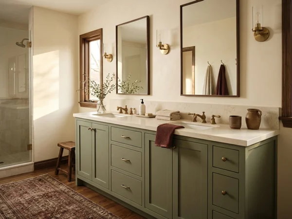 Painted sage green Shaker double vanity