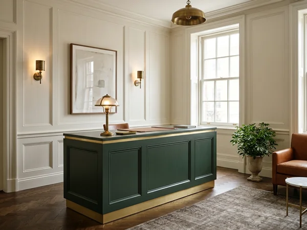 Painted reception desk in a heritage law office