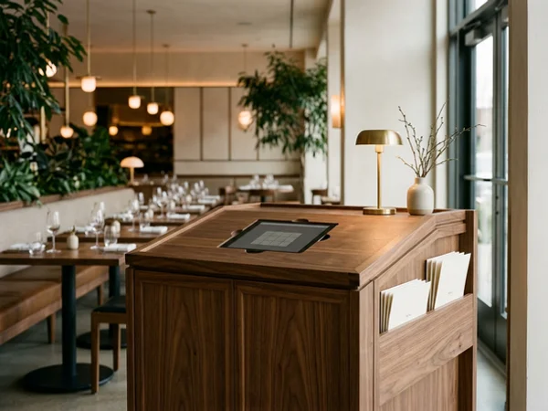 Walnut host stand with menu storage